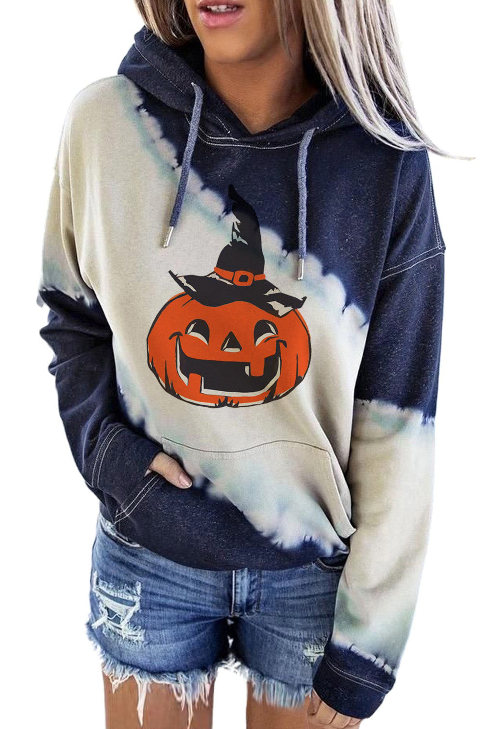 Blue Halloween Pumpkin Tie Dye Hoodies Graphic Sweatshirts JT's Designer Fashion