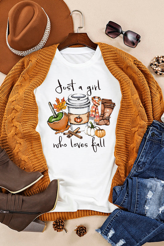 White Just A Girl Who Loves Fall Graphic T Shirt Graphic Tees JT's Designer Fashion
