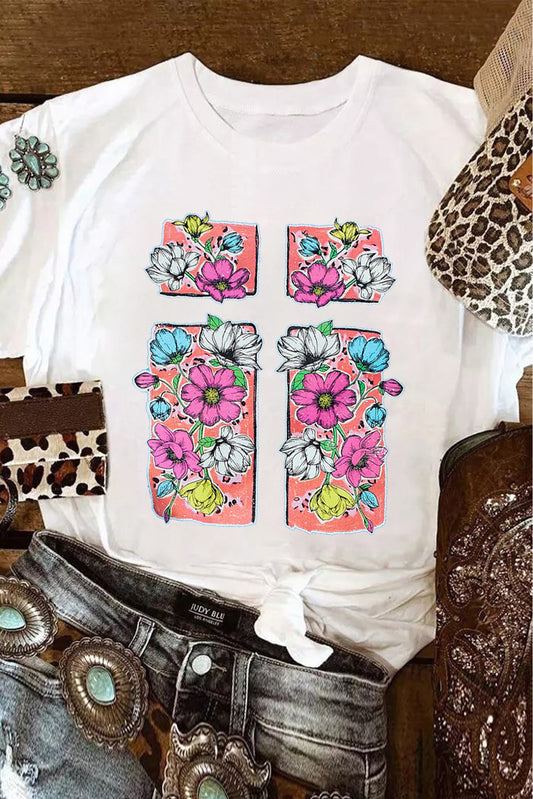 White Floral Crossed Graphic Easter Round Neck T Shirt Graphic Tees JT's Designer Fashion