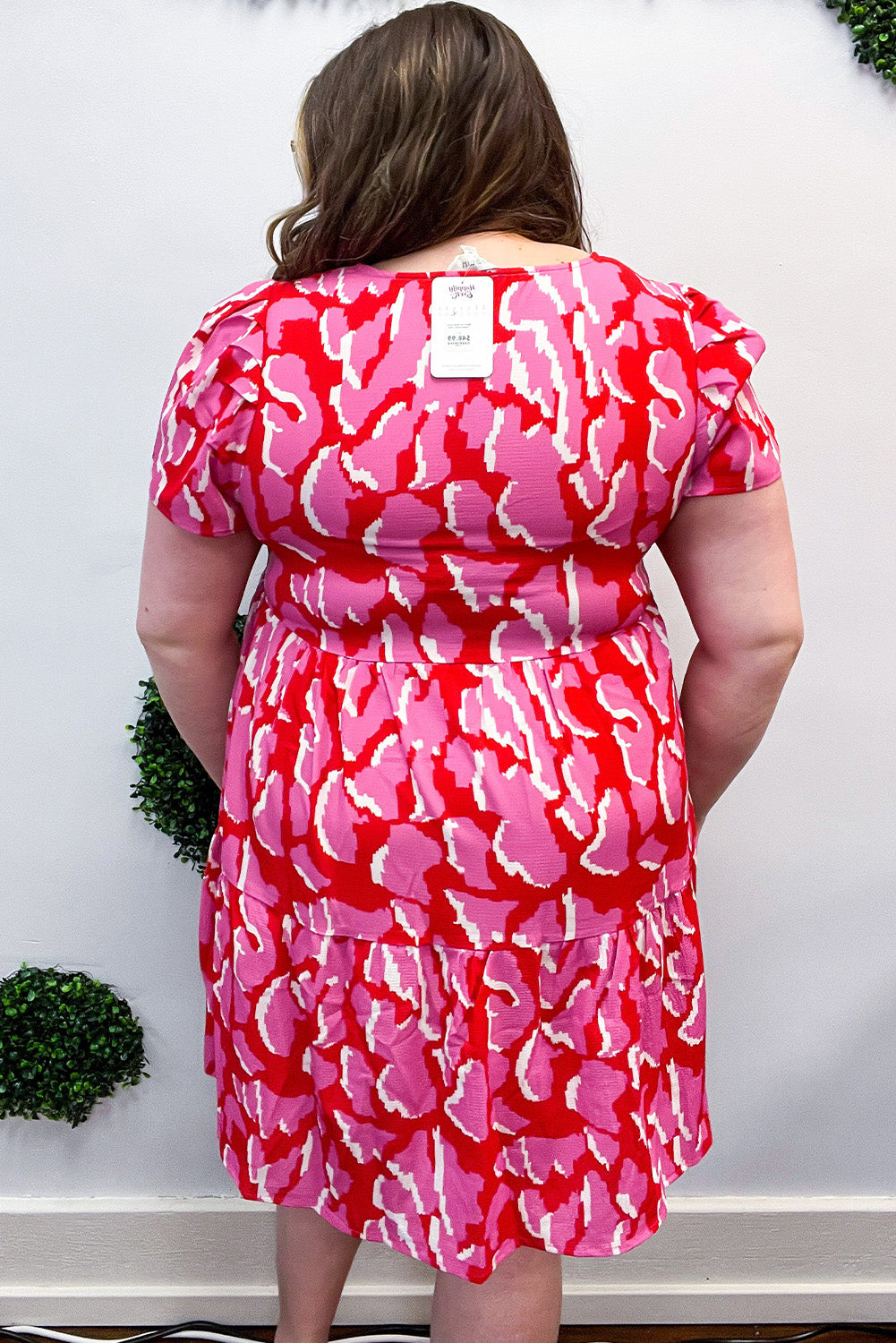 Pink Plus Size Leopard V Neck Short Sleeve Dress Pre Order Plus Size JT's Designer Fashion