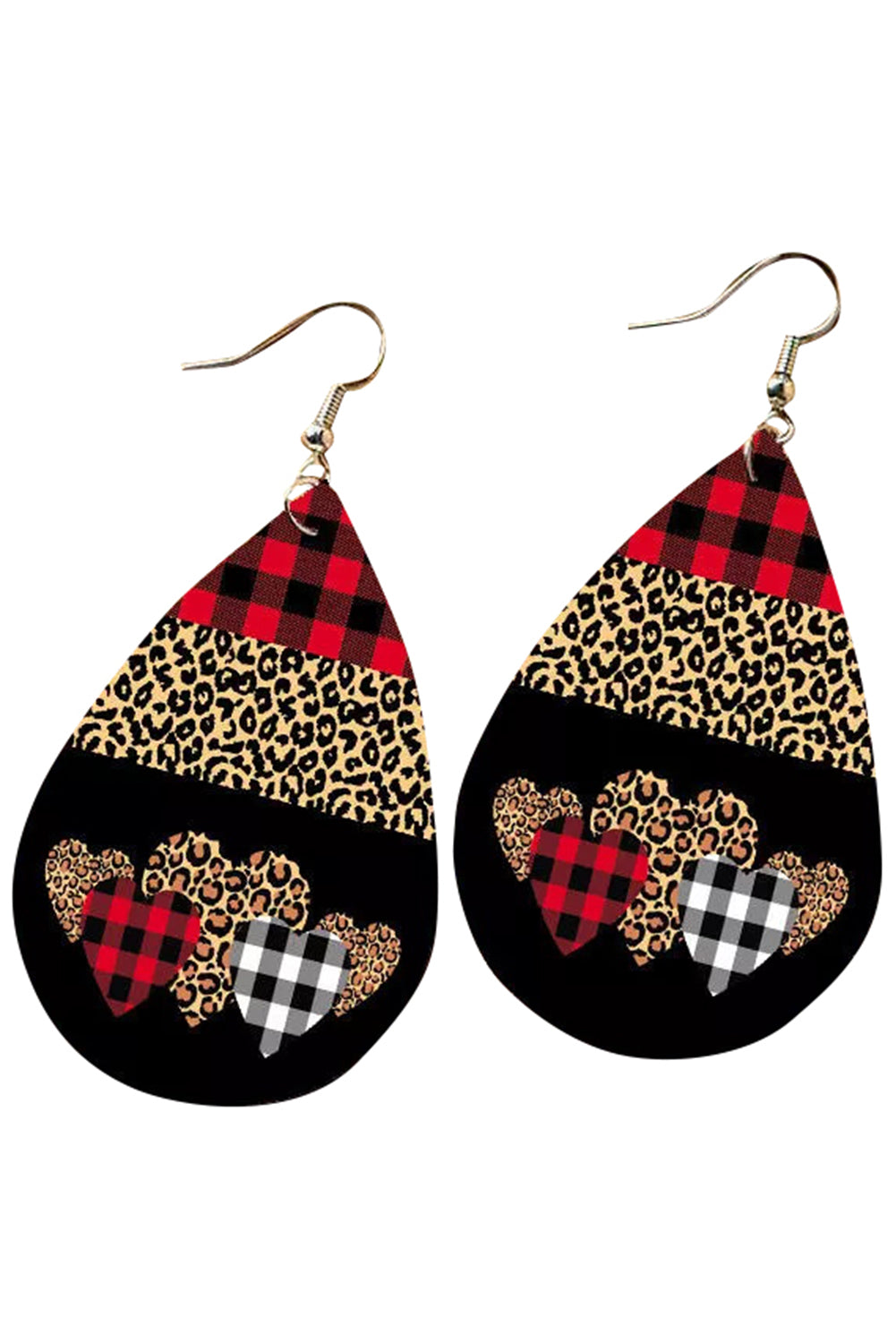 Black Plaid Leopard Print Waterdrop Dangle Earrings Jewelry JT's Designer Fashion