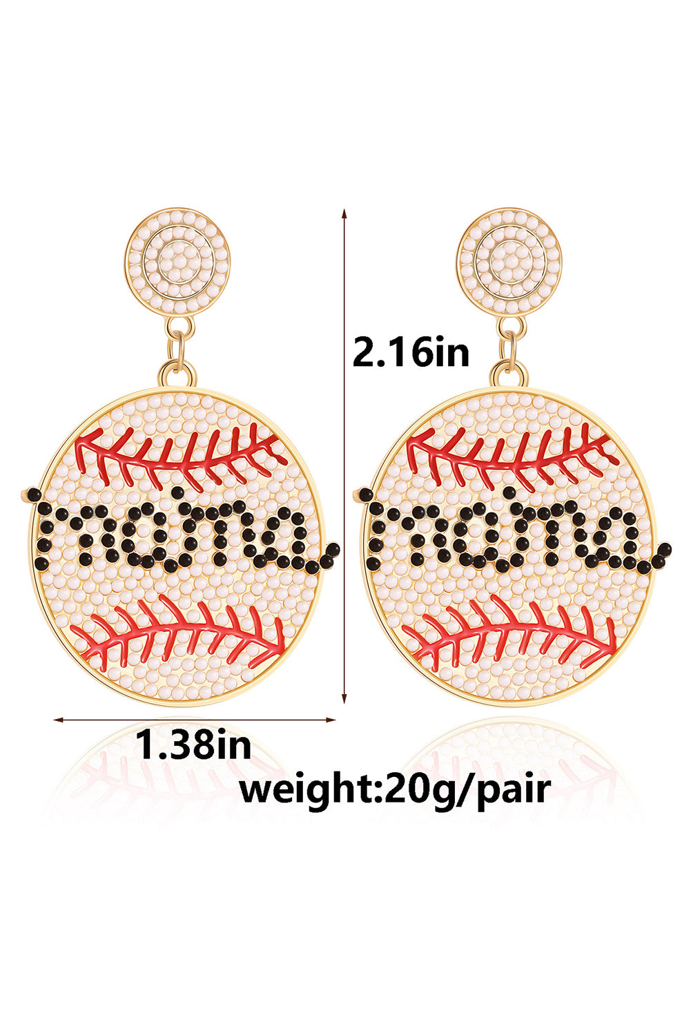 White Crystal mama Beaded Baseball Shape Earrings Jewelry JT's Designer Fashion