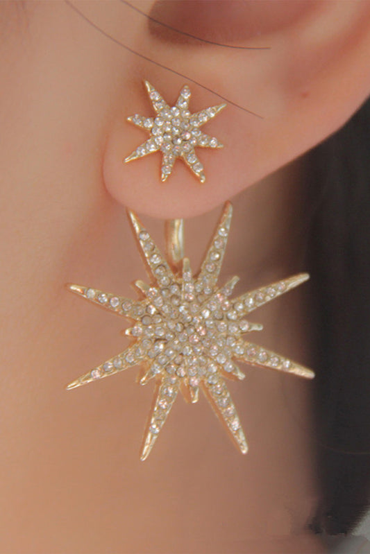 Gold Diamond Back Hanging Hexagram Stud Earrings Jewelry JT's Designer Fashion