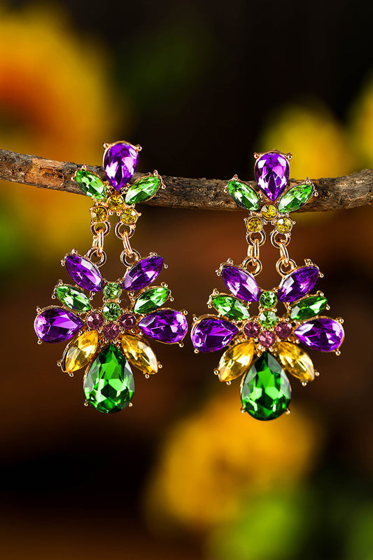 Purple Mardi Gras Gem Stone Dangle Earrings Jewelry JT's Designer Fashion