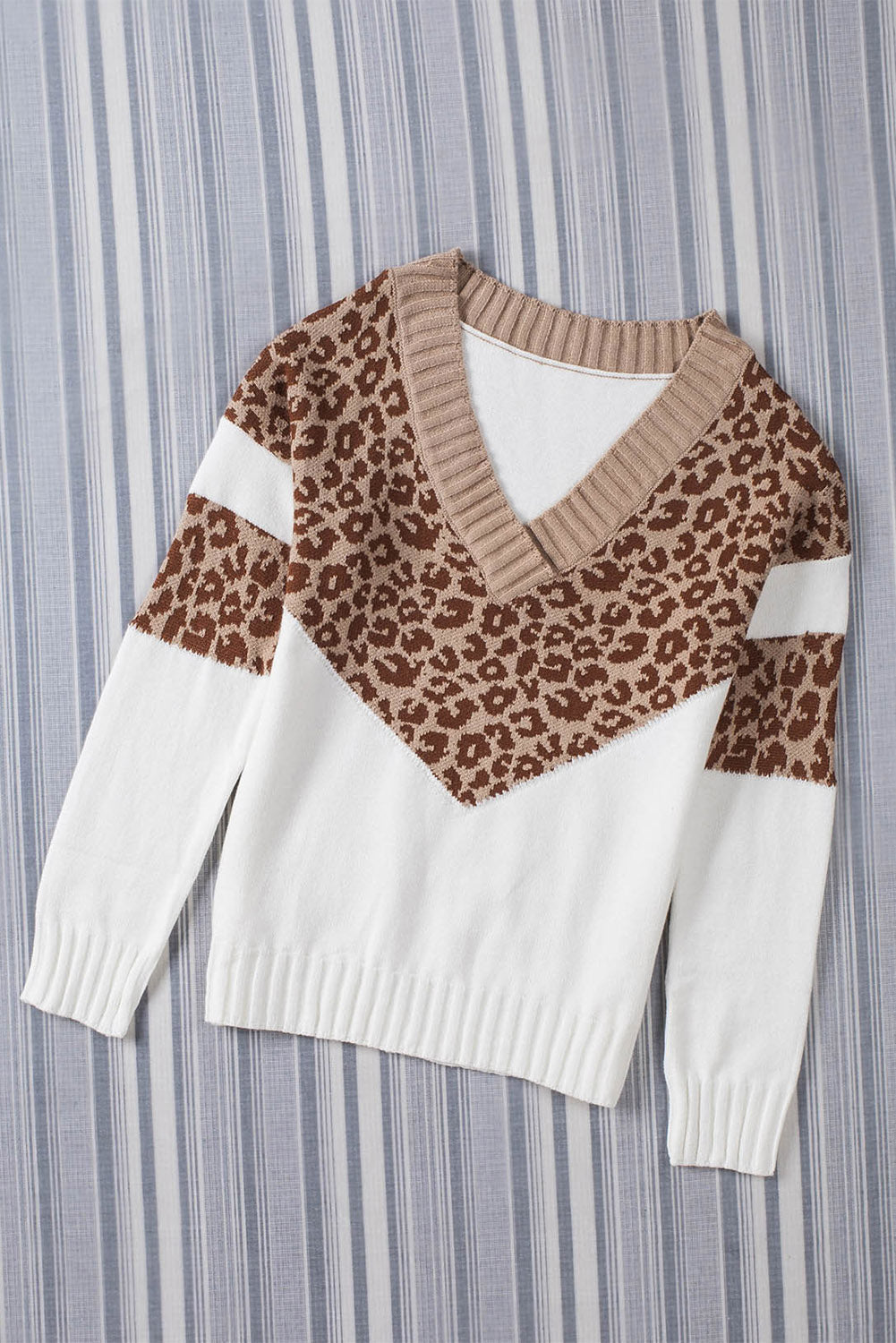 Leopard Splicing Off Shoulder Pullover Sweater Sweaters & Cardigans JT's Designer Fashion