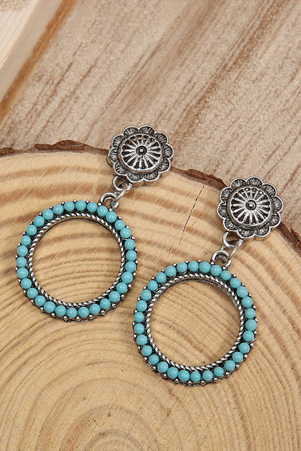 Flower Metal Turquoise Dangle Earrings Jewelry JT's Designer Fashion