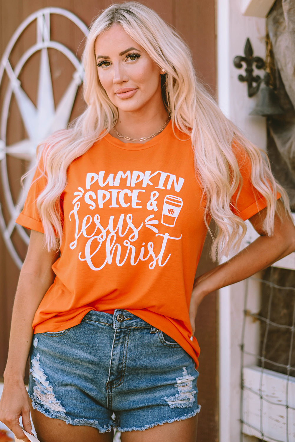 Orange PUMPKIN SPICE & Jesus Christ Graphic T-shirt Graphic Tees JT's Designer Fashion