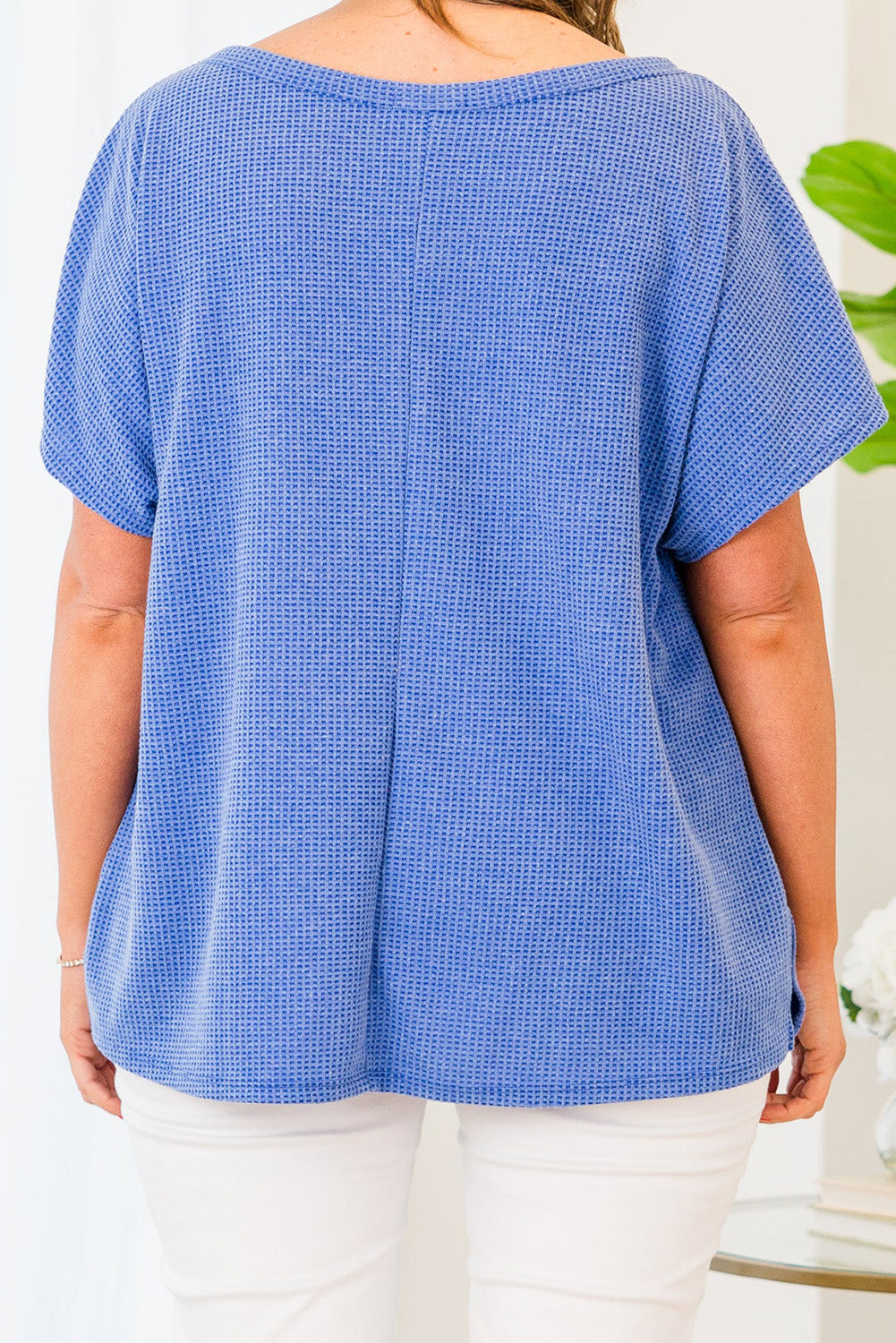 Sky Blue Waffle Knit Textured Plus Tee Pre Order Plus Size JT's Designer Fashion