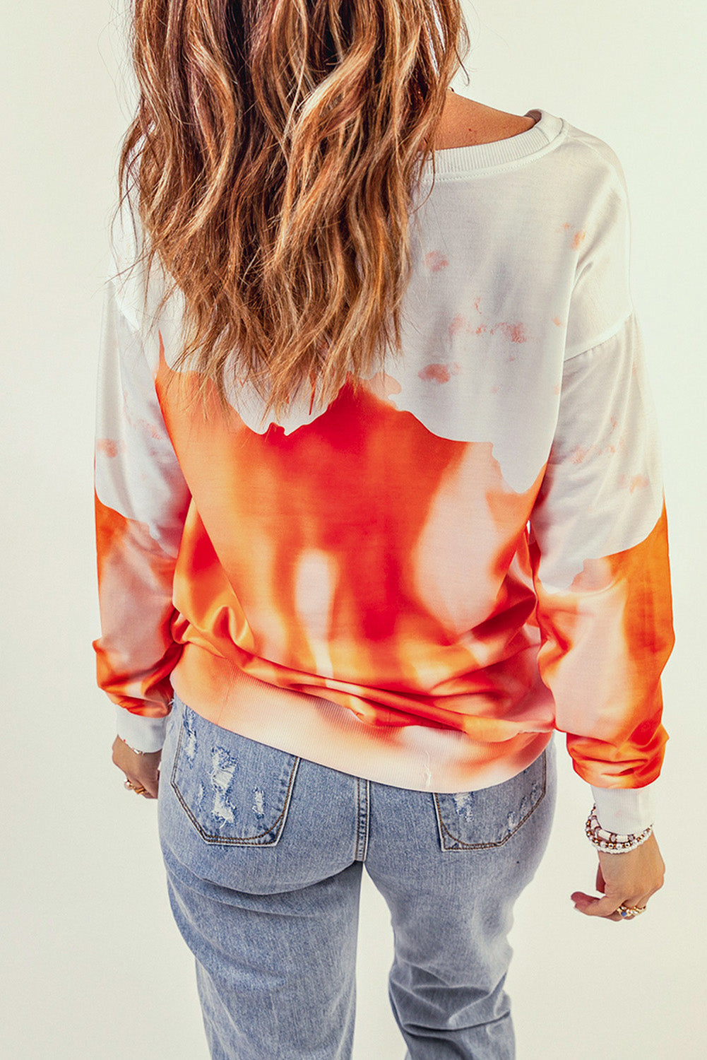Orange MOMSTER Tie Dye Print Ripped Pullover Sweatshirt Graphic Sweatshirts JT's Designer Fashion