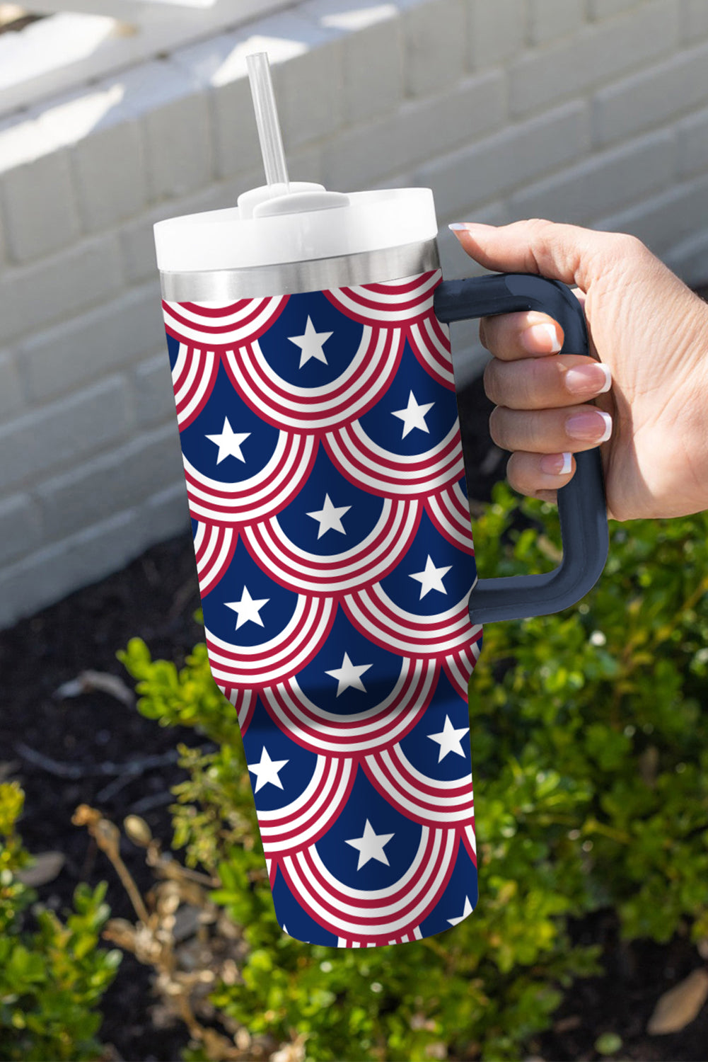 Bluing Stars and Stripes Printed Thermos Cup with Handle 40oz Tumblers JT's Designer Fashion