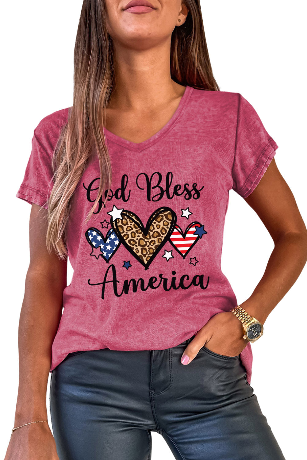 Rose God Blessed America Hearts Graphic Mineral Wash Tee Graphic Tees JT's Designer Fashion