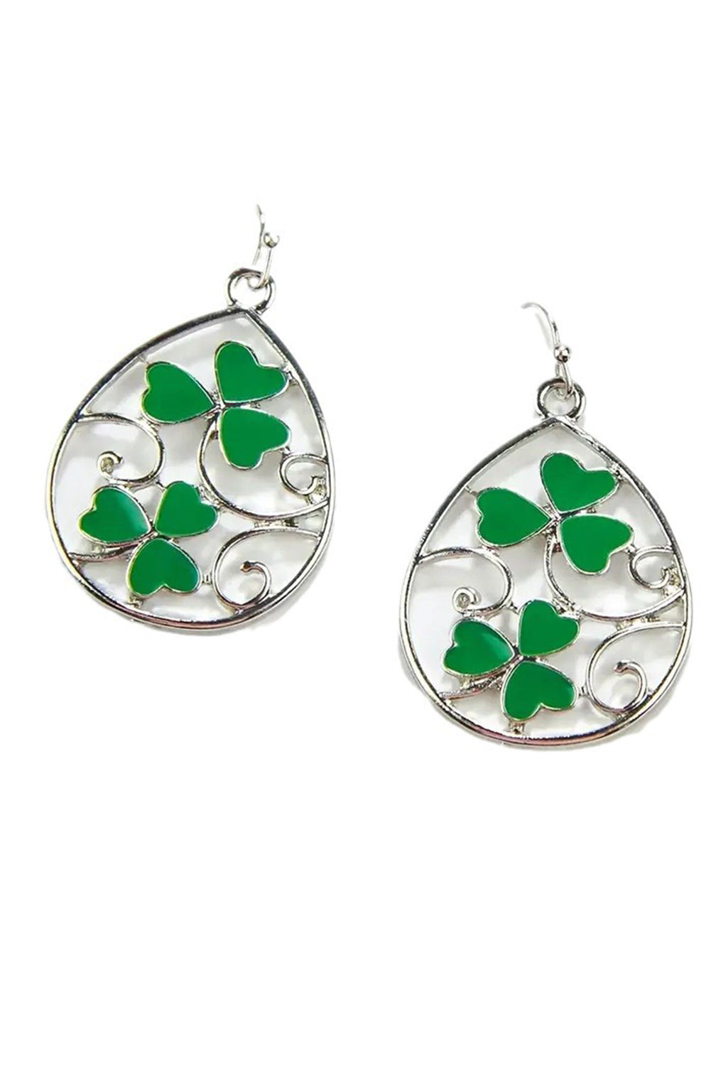 Silvery St. Patrick Clover Hollow Out Drop Earrings Jewelry JT's Designer Fashion