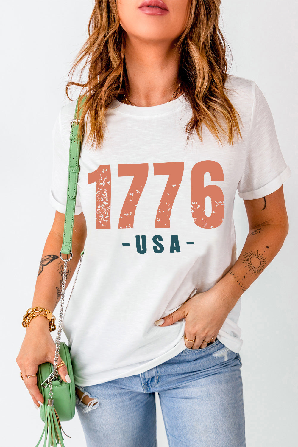 White 1776 USA Vintage Graphic T Shirt Graphic Tees JT's Designer Fashion