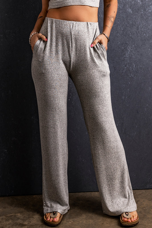 Light Grey Elastic Waist Pocketed Loose Straight Pants Pre Order Bottoms JT's Designer Fashion