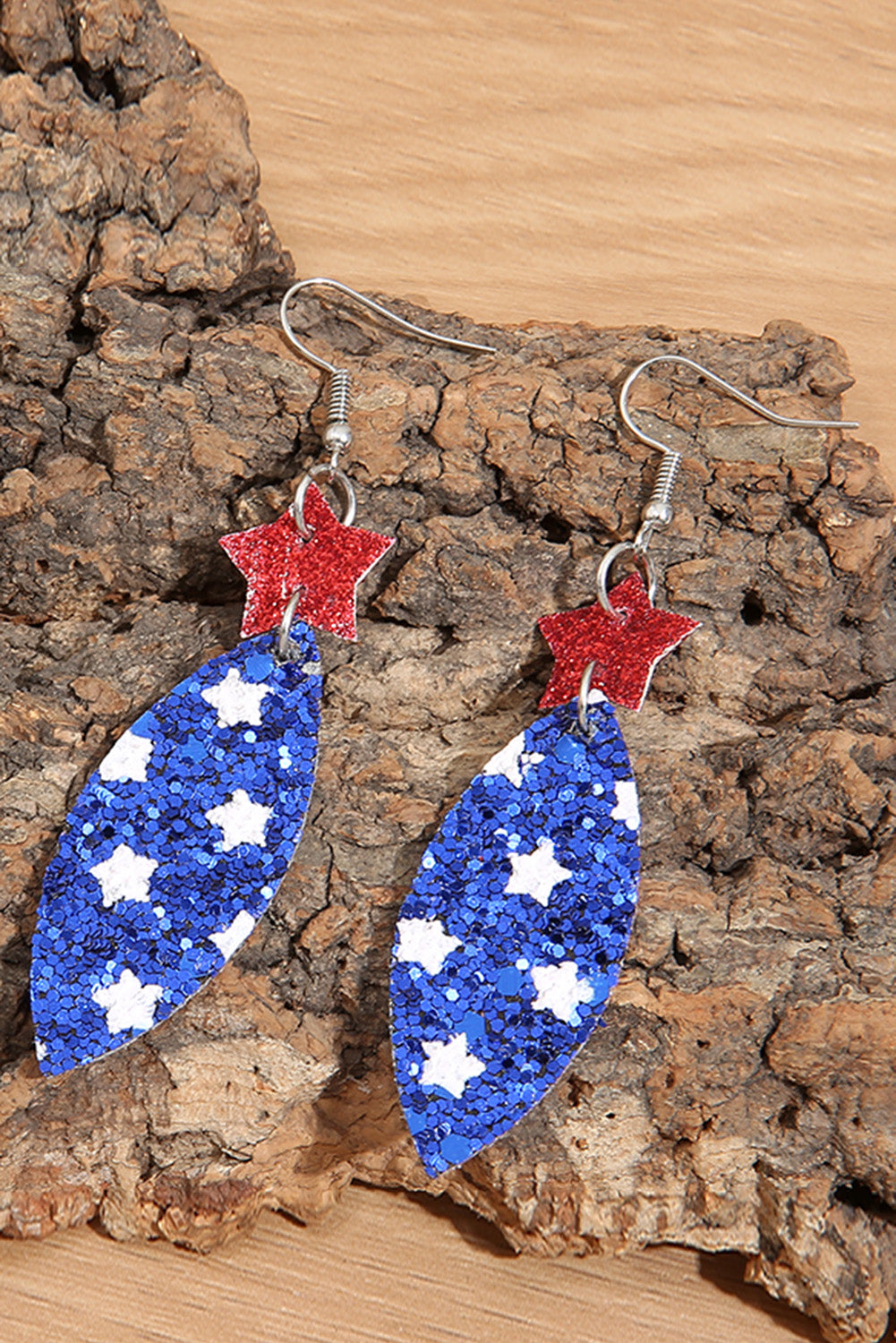 Blue American flag star stripe element leather Earrings Jewelry JT's Designer Fashion