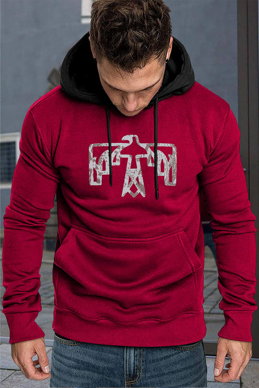 Men Bird Graphic Hooded Sweatshirt Red Men's Tops JT's Designer Fashion