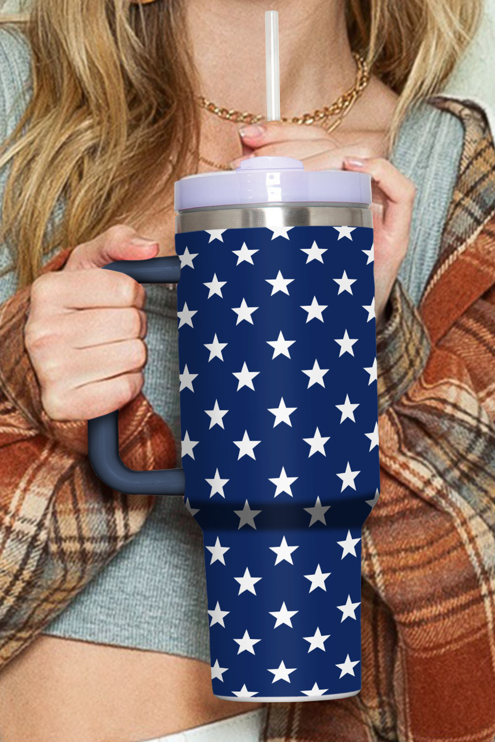Sail Blue Star Printed Thermos Cup with Handle 40oz Tumblers JT's Designer Fashion