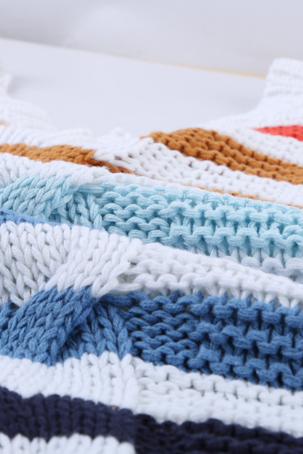 Multicolor Stripe Bubblegum V-Neck Braided Knit Sweater Sweaters & Cardigans JT's Designer Fashion