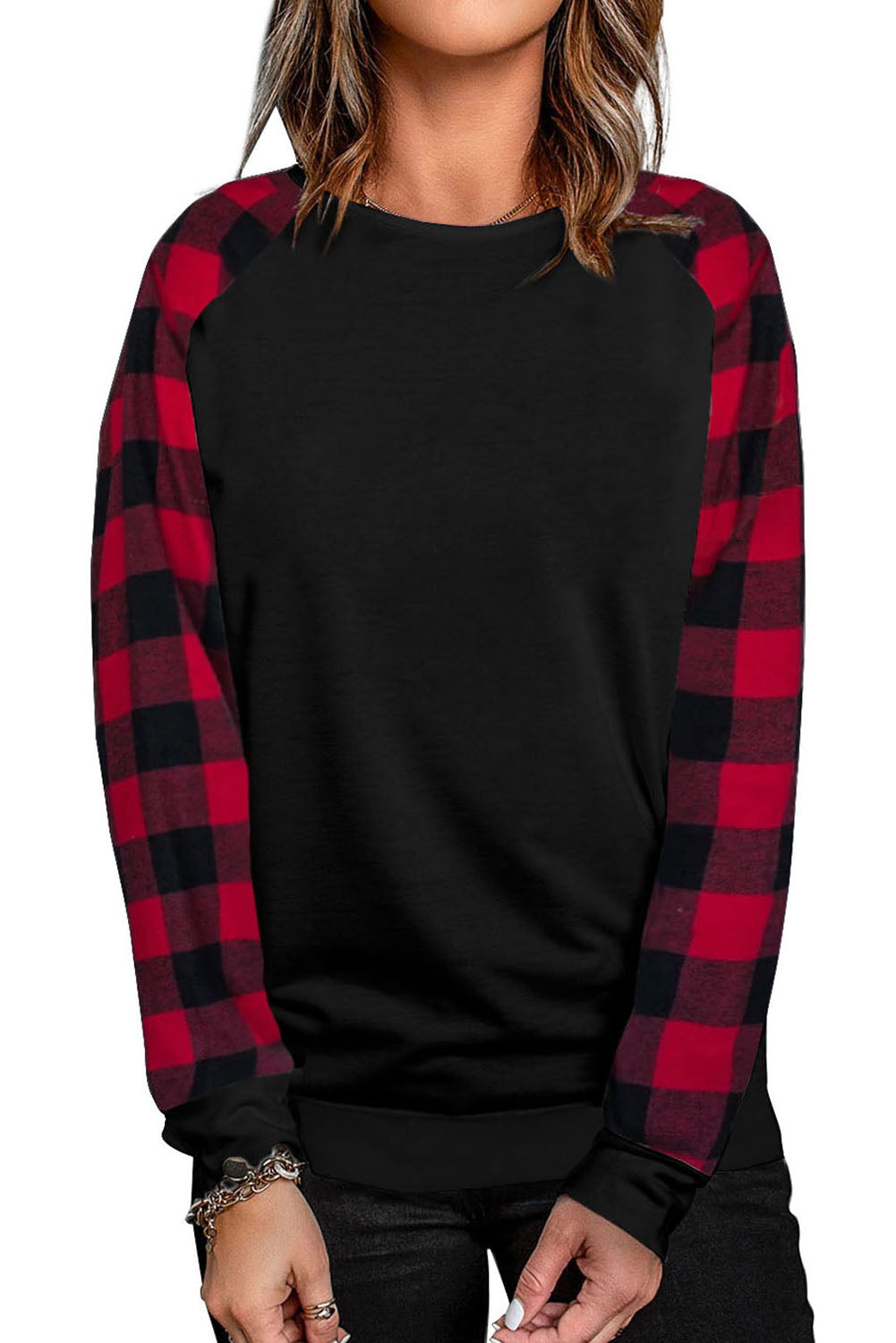 Black Buffalo Plaid Long Sleeve Sweatshirt Sweatshirts & Hoodies JT's Designer Fashion