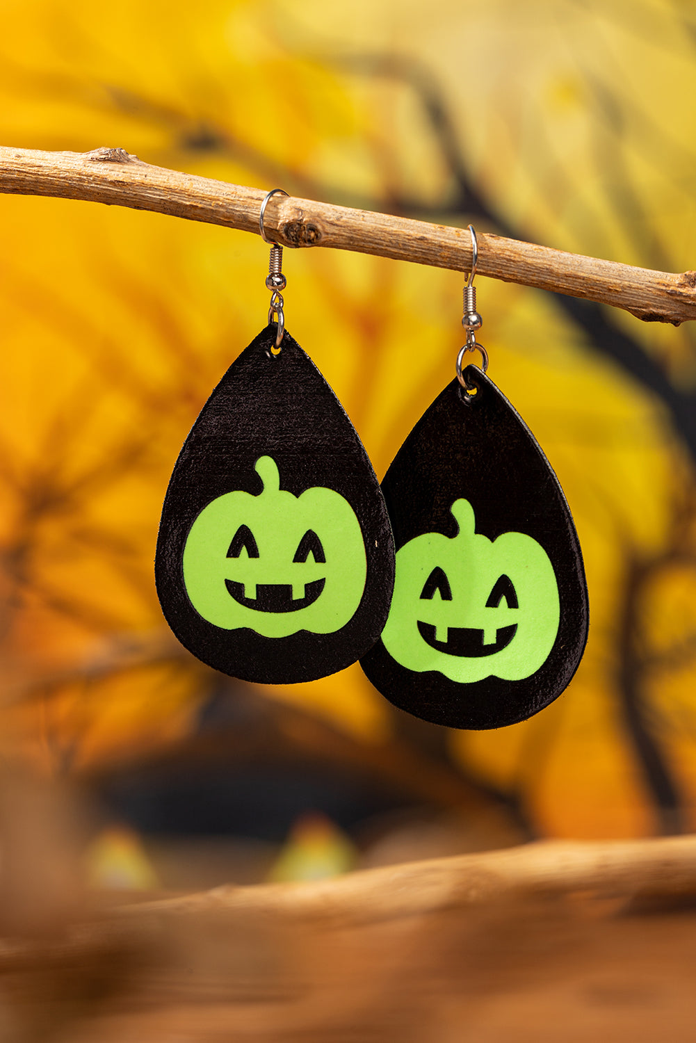 Halloween Luminous Pumpkin Face PU Leather Hook Earrings Jewelry JT's Designer Fashion