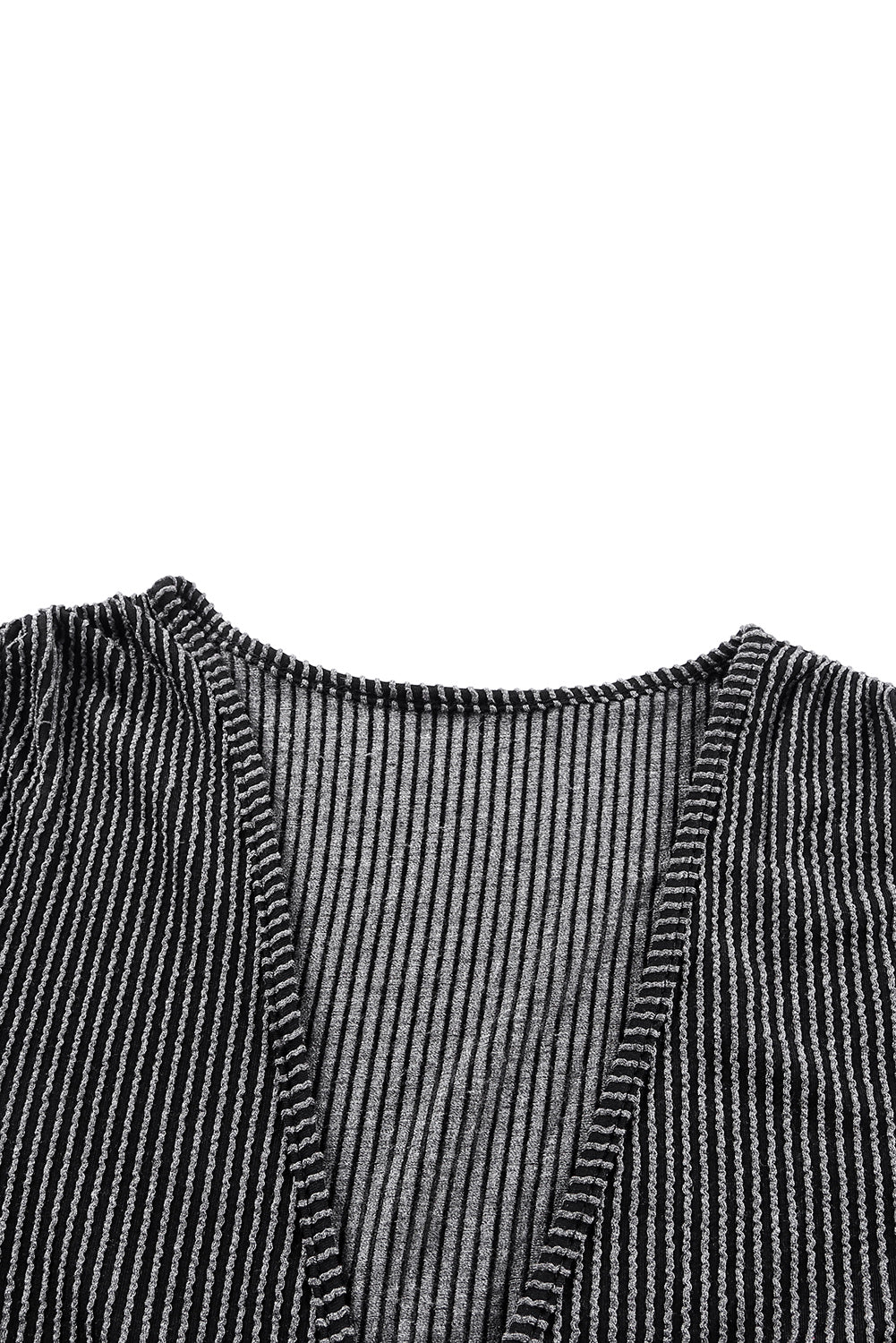 Gray Deep V Neck Bubble Sleeves Ribbed Bodysuit Bodysuits JT's Designer Fashion
