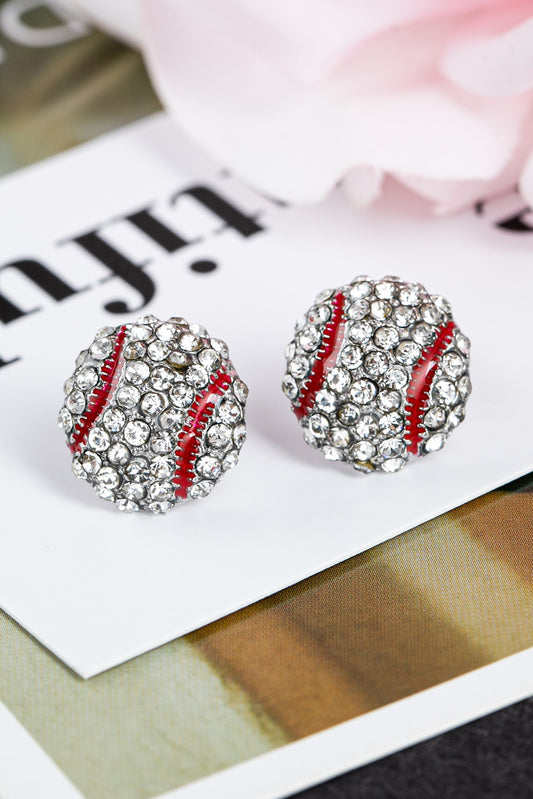 Silver Rhinestone Football Stud Earrings Jewelry JT's Designer Fashion