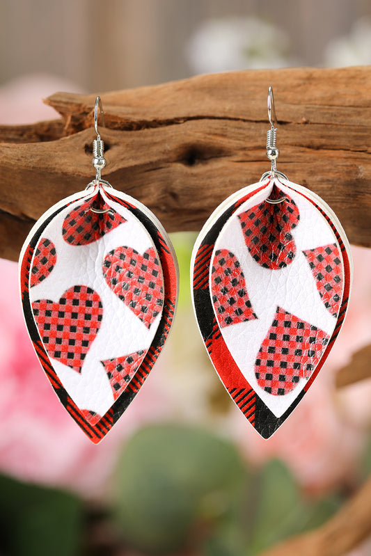 Red Plaid Valentine Heart Multilayered Earrings Jewelry JT's Designer Fashion