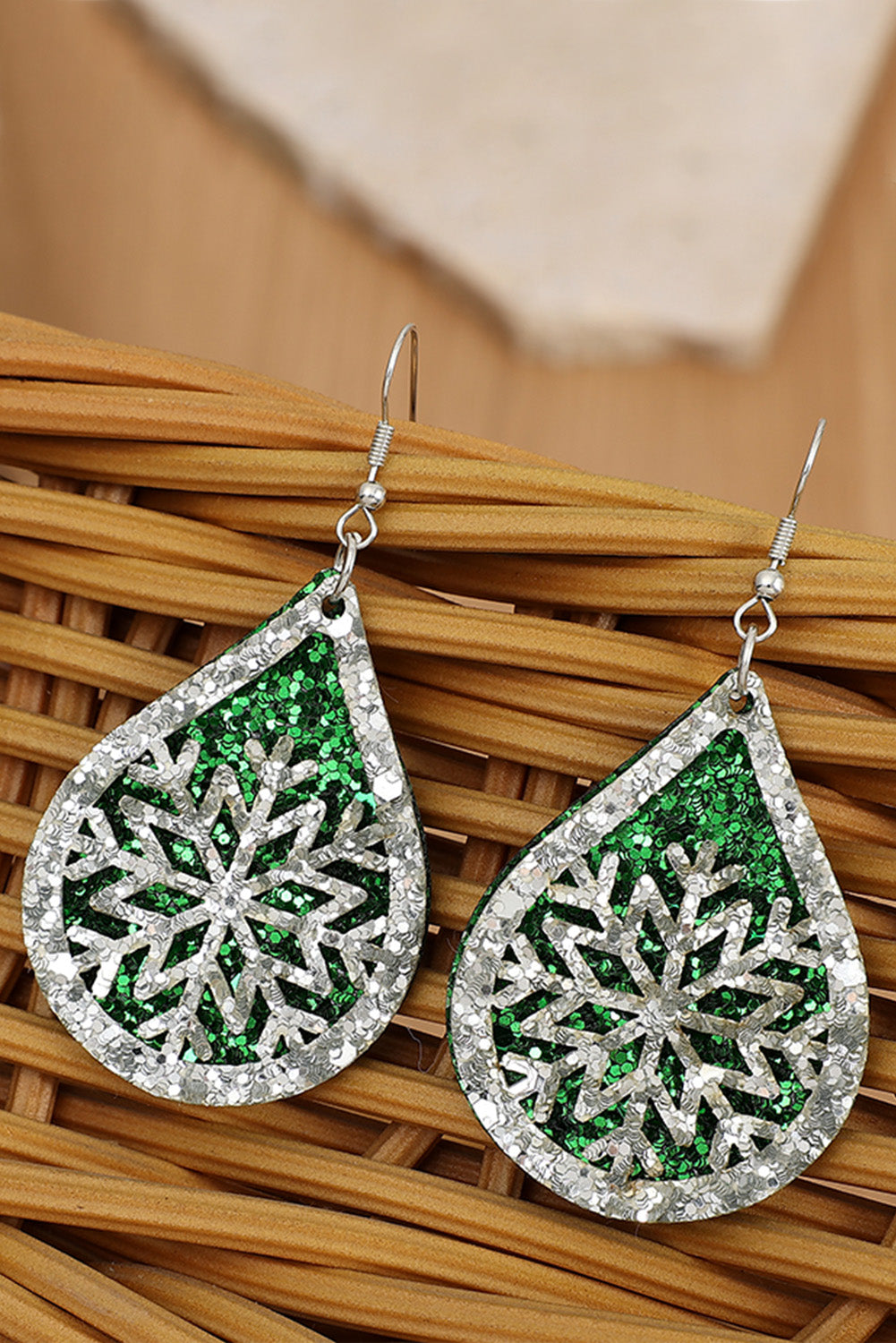 Silver Snowflake Shape Sequin Colorblock Drop Earrings Jewelry JT's Designer Fashion