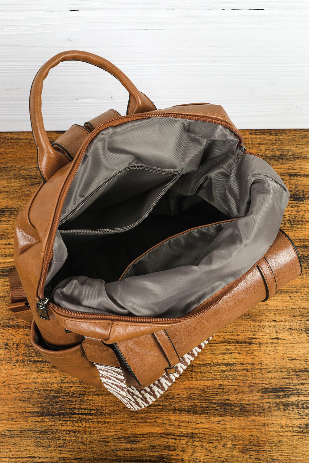 Camel Embroidered Strap Attached Large PU Leather Backpack Backpacks JT's Designer Fashion