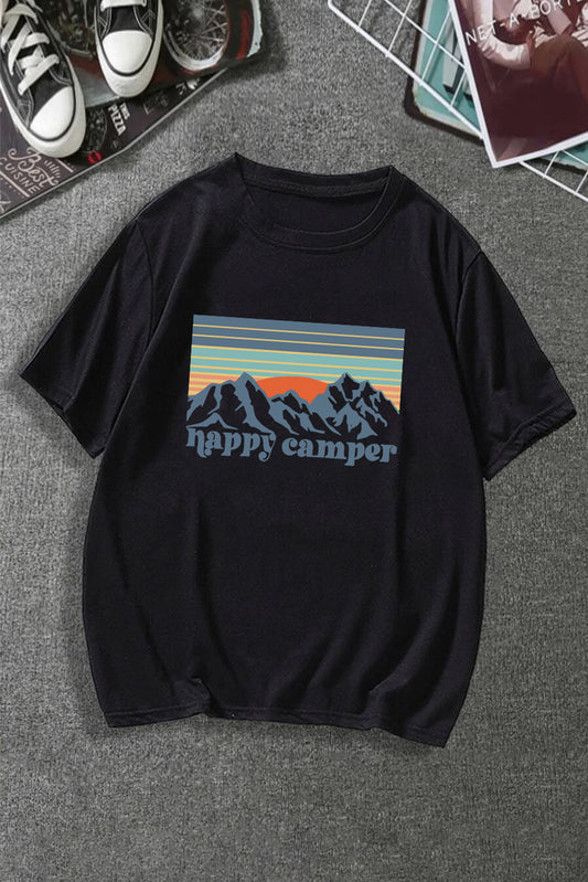 Black Happy Camper Pattern Men T Shirt Black 62%Polyester+32Cotton+6%Elastane Men's Tops JT's Designer Fashion