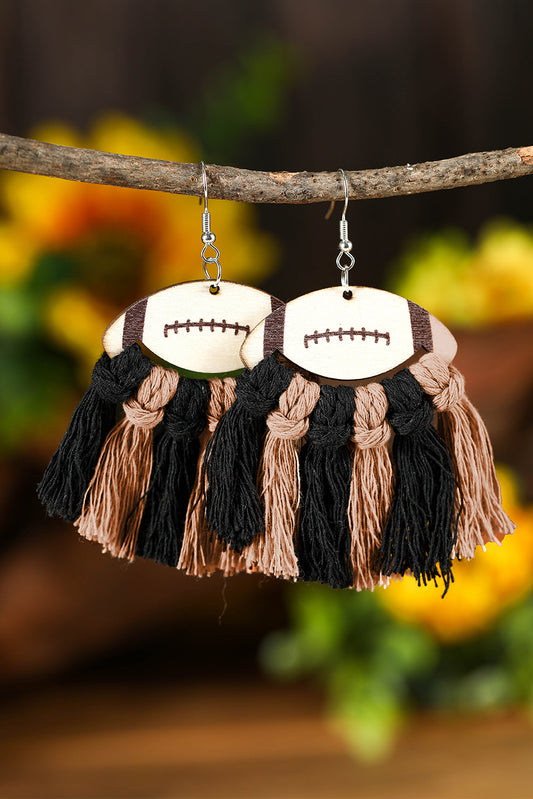 Brown Rugby Shape Color Block Braided Tasseled Drop Earrings Jewelry JT's Designer Fashion