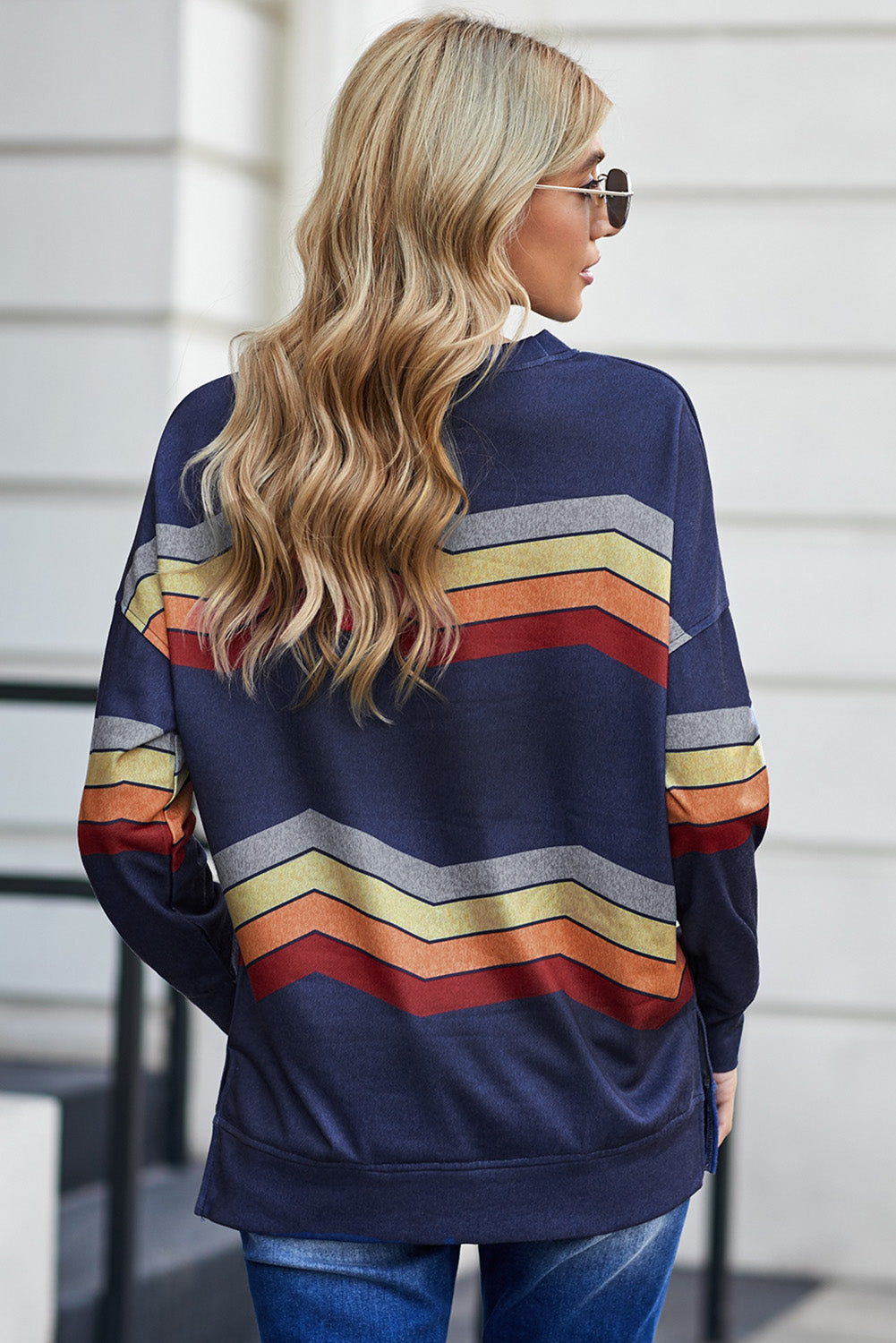 Blue Color Block Classic Sweatshirt Sweatshirts & Hoodies JT's Designer Fashion