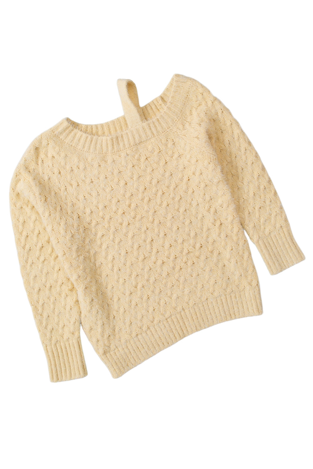 Apricot Asymmetric Cut Out Cold Shoulder Eyelash Sweater Sweaters & Cardigans JT's Designer Fashion