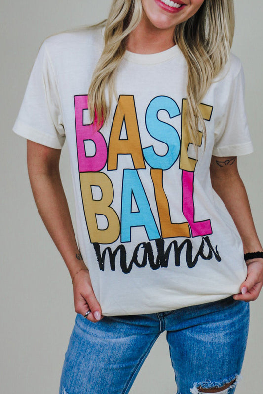 White Baseball Mama Multi Color Graphic Tee Pre Order Tops JT's Designer Fashion