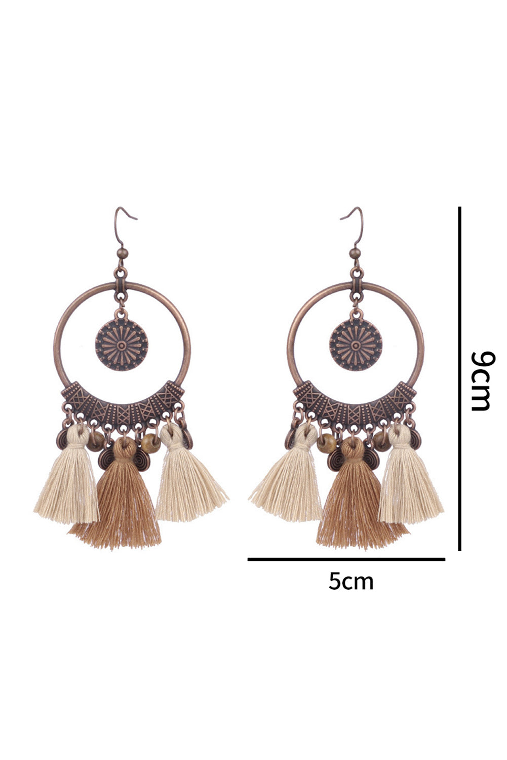 Beige Boho Round Tasseled Dangle Earrings Jewelry JT's Designer Fashion