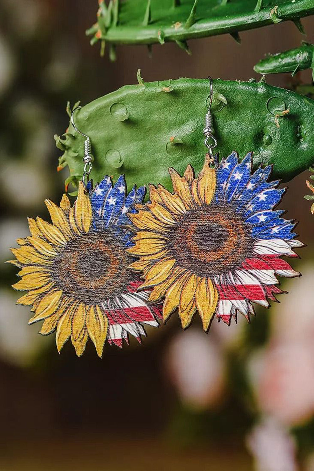 Yellow American Independence Day flag Sunflower Earrings Jewelry JT's Designer Fashion
