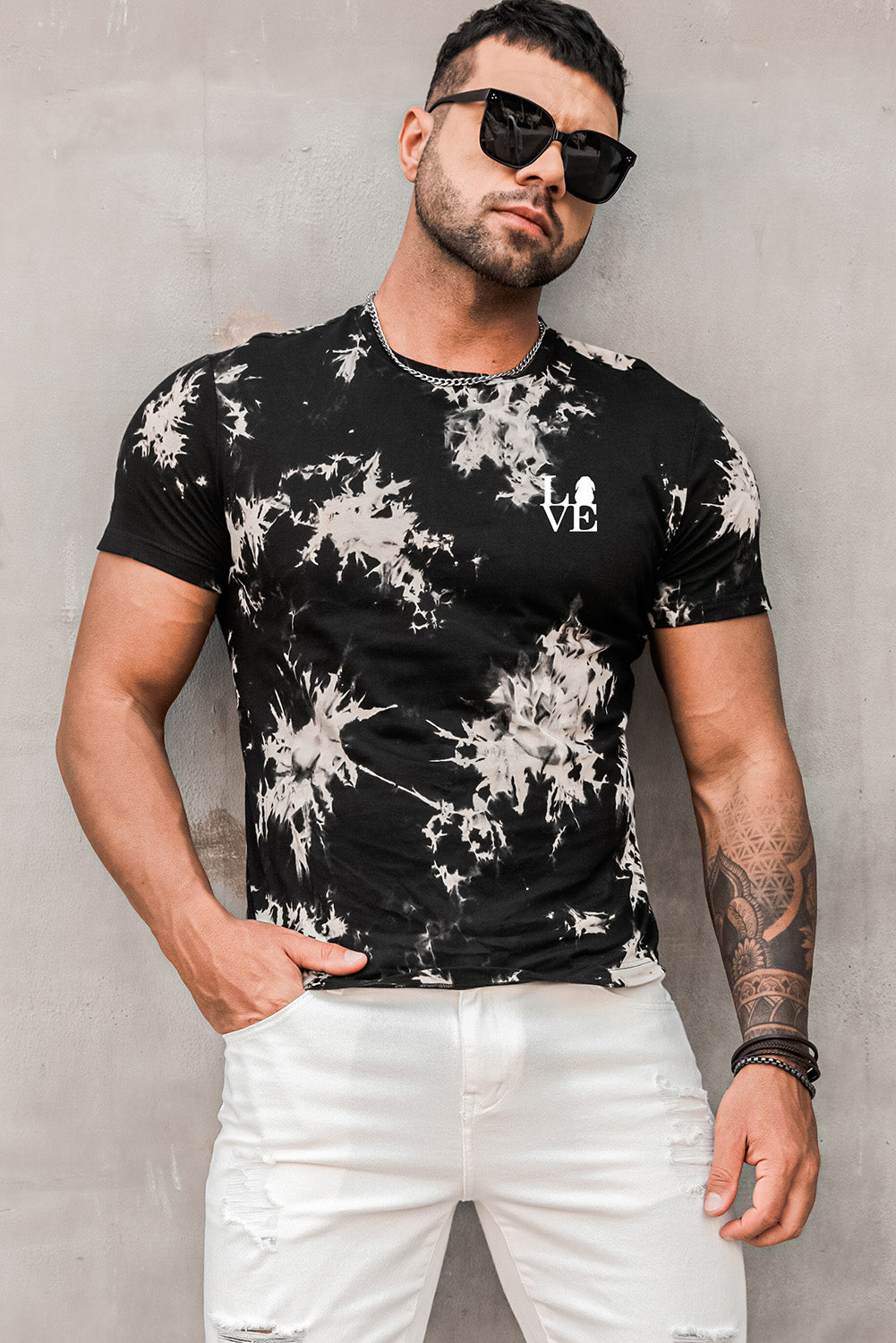 Black Love Tie Dye Print Slim-fit Short Sleeve Men's T-shirt Men's Tops JT's Designer Fashion