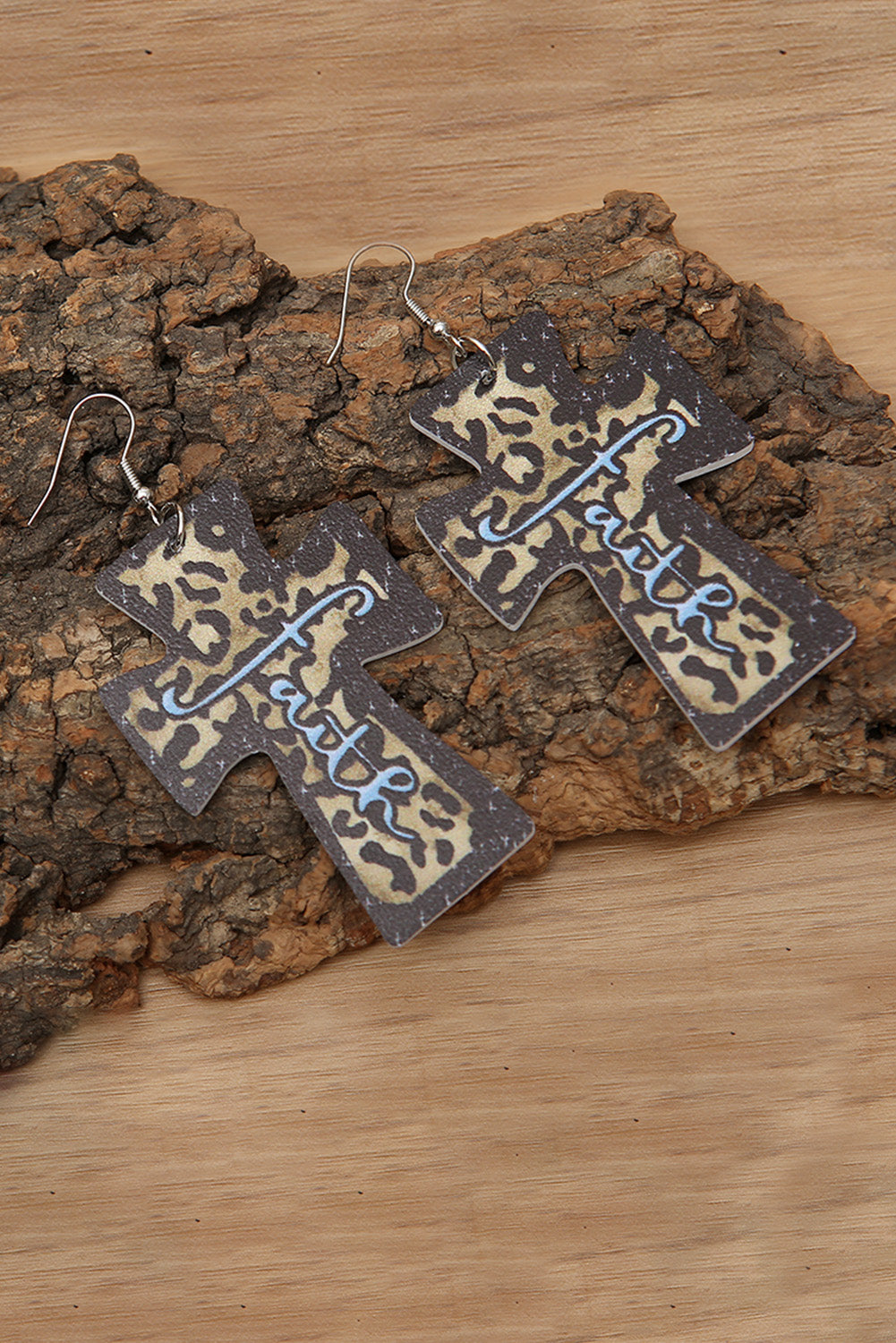 Brown Leopard Fate Printed Cross Earrings Jewelry JT's Designer Fashion