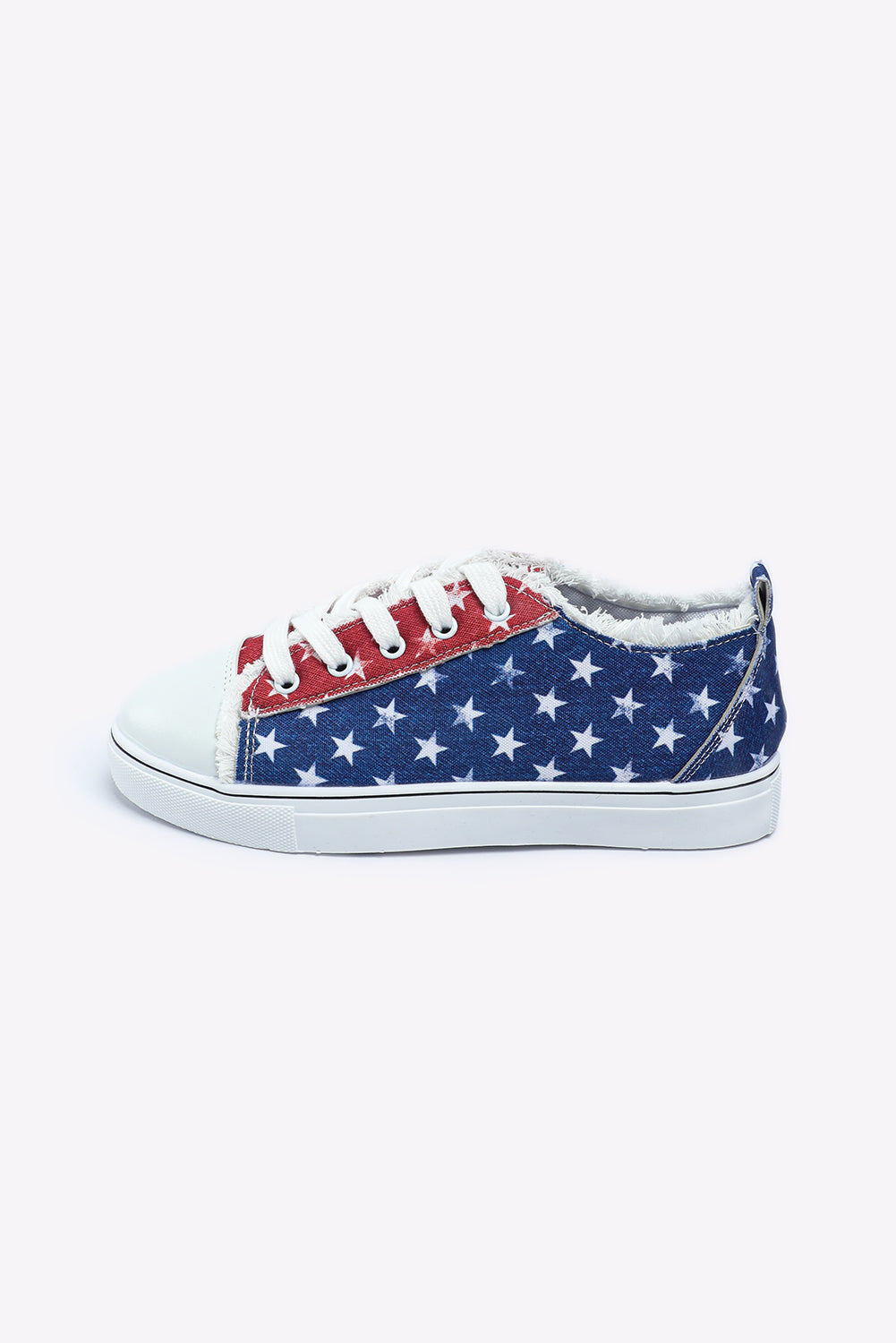 Multicolor American Flag Stars Printed Frayed Detail Lace-up Shoes Women's Shoes JT's Designer Fashion