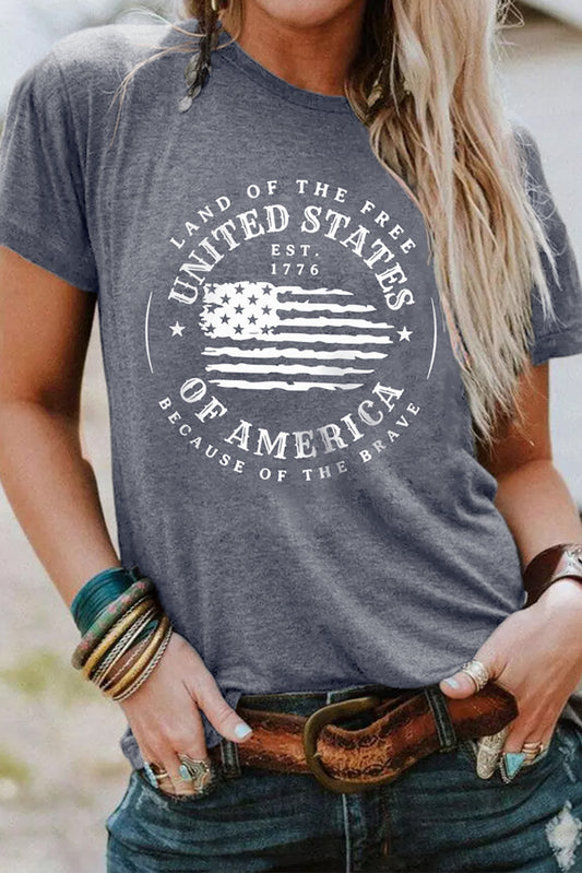 Gray United States Of America Flag Graphic Print T Shirt Graphic Tees JT's Designer Fashion