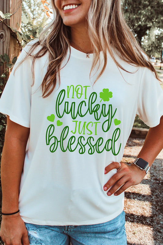 White St Patricks Not Luck Just Blessed Graphic T-shirt Graphic Tees JT's Designer Fashion