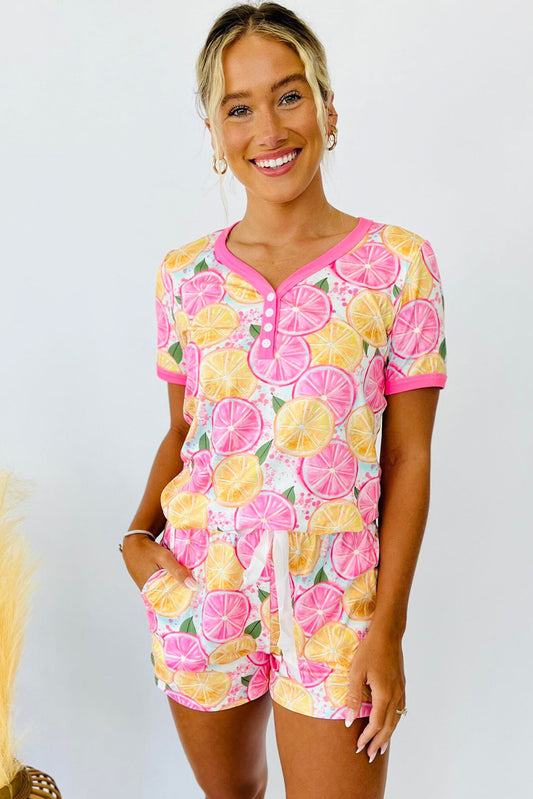 Yellow Floral Cactus/ Fruit Print 2pcs Shorts Lounge Set Pre Order Loungewear JT's Designer Fashion