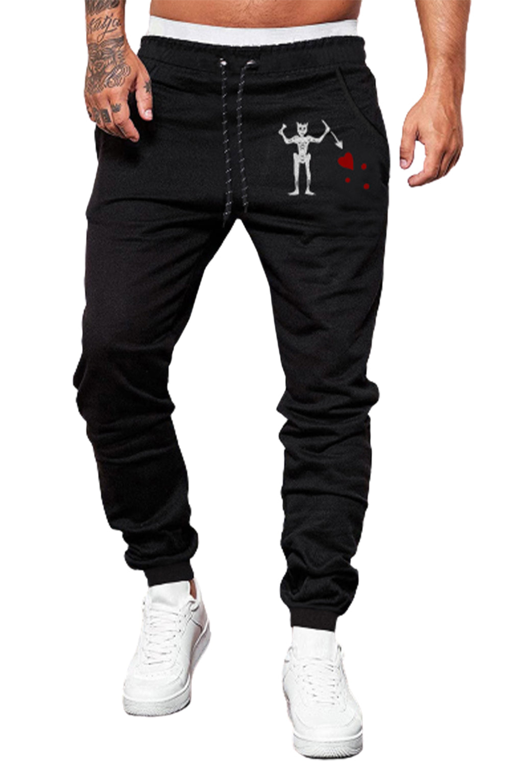 Black Heart Figure Print Drawstring Waist Men's Sweatpants Men's Pants JT's Designer Fashion