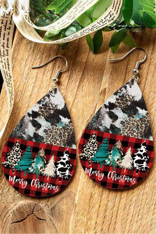 Multicolor Merry Christmas Tree Leopard Plaid Water Drop Earrings Jewelry JT's Designer Fashion