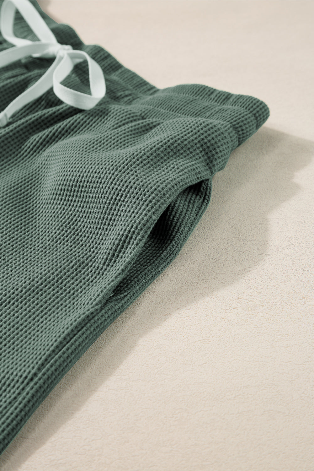 Mist Green Waffle Knit Patched Pocket Tank and Drawstring Shorts Set Short Sets JT's Designer Fashion