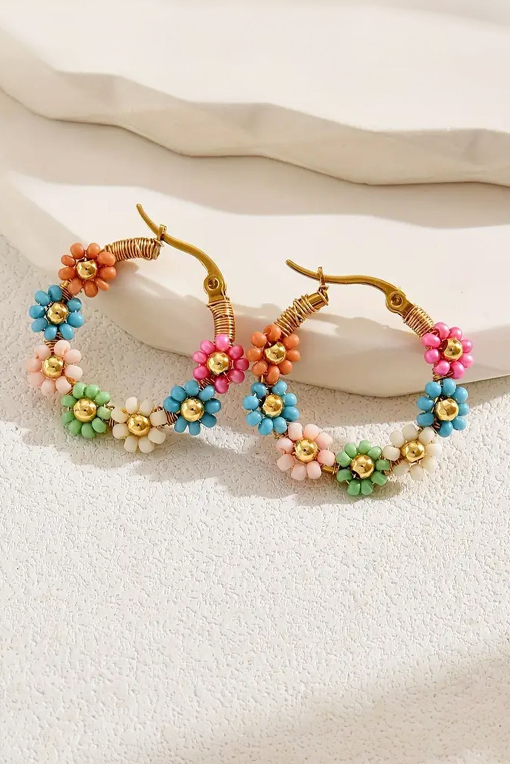 Pink Colorful Flower Hoop Earrings Jewelry JT's Designer Fashion