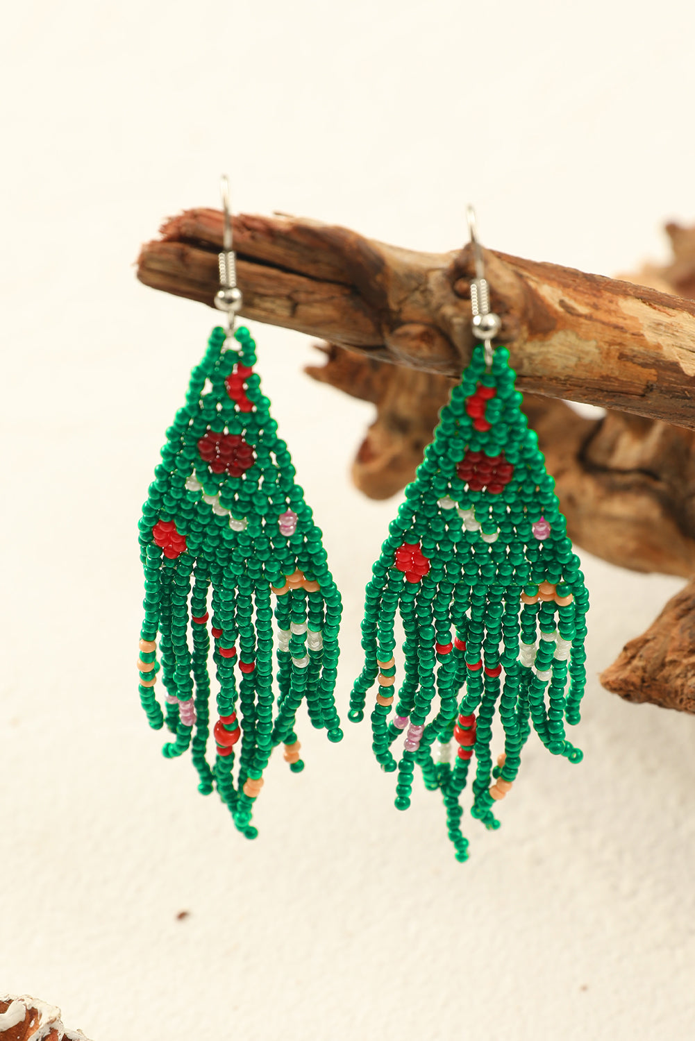 Green Beaded Christmas Tree Fringe Earrings Jewelry JT's Designer Fashion