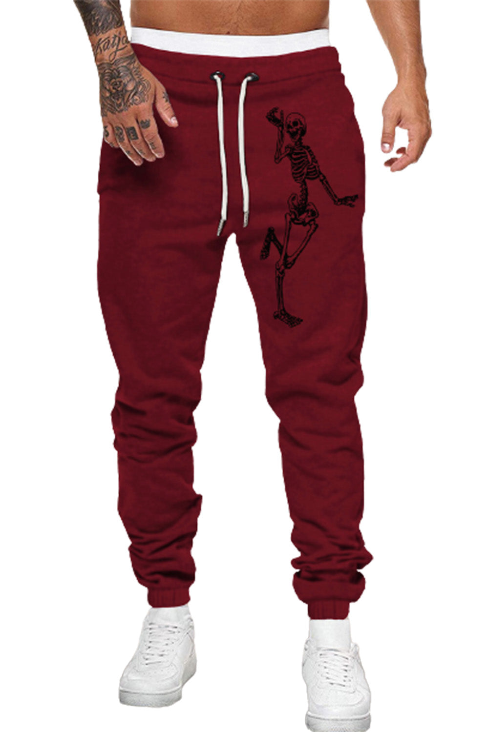 Fiery Red Skeleton Print Drawstring Elastic Waist Men's Sweatpants Men's Pants JT's Designer Fashion
