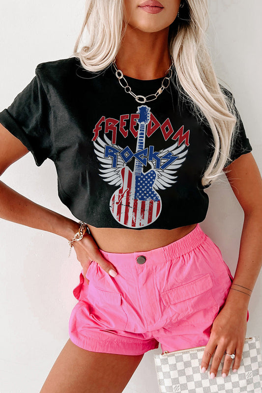 Black American Flag Guitar Print Crew Neck Tee Graphic Tees JT's Designer Fashion