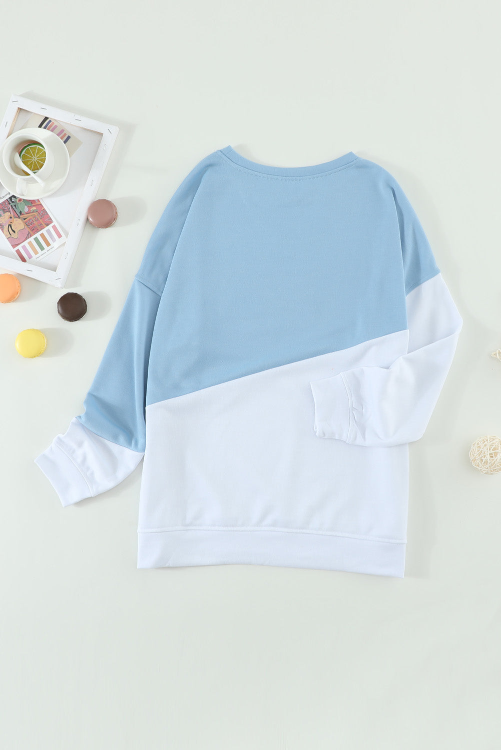 Light Blue Patchwork Dropped Shoulder Sweatshirt Sweatshirts & Hoodies JT's Designer Fashion